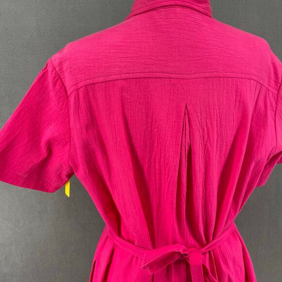 Vtg 80s 90s Two Potato Button Down Tie Back Short Sleeve Maxi Dress S Pink NOS - Picture 5 of 16